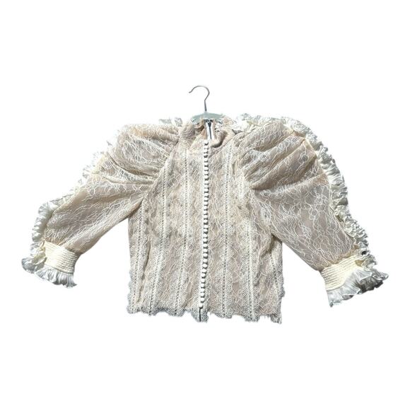 ALICE + OLIVIA WOMENS 2 RHEBA RUFFLE LACE BLOUSE CREAM IVORY BEIGE COQUETTE - Picture 4 of 7